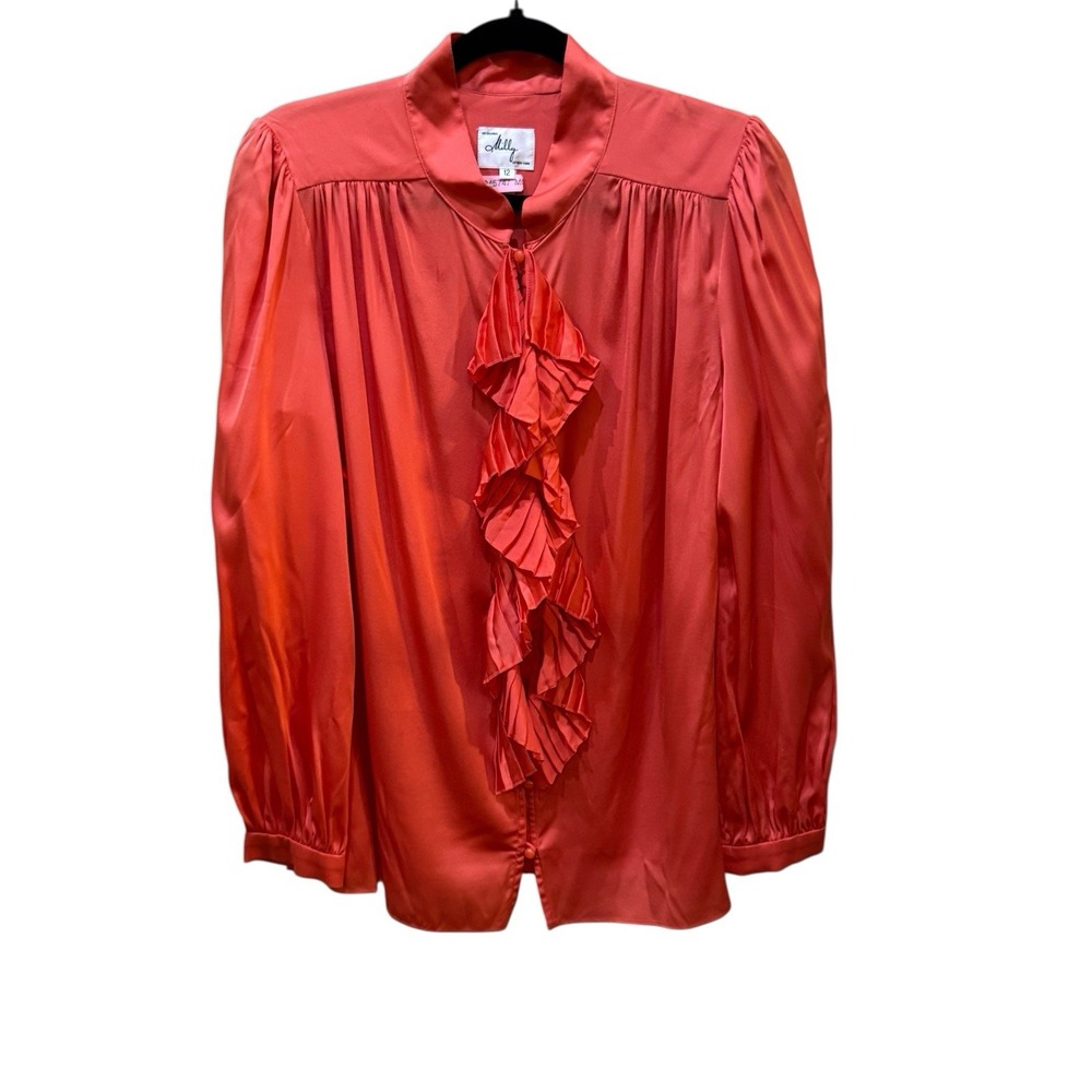 Milly Peach Silk Blouse Ruffle‎ Victorian Romantic Secretary Size 12